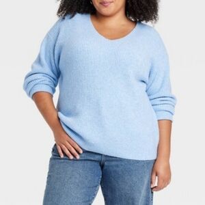 NWT Ava & Viv Super Soft V Neck Sweater In Baby Blue Size Women's 1X